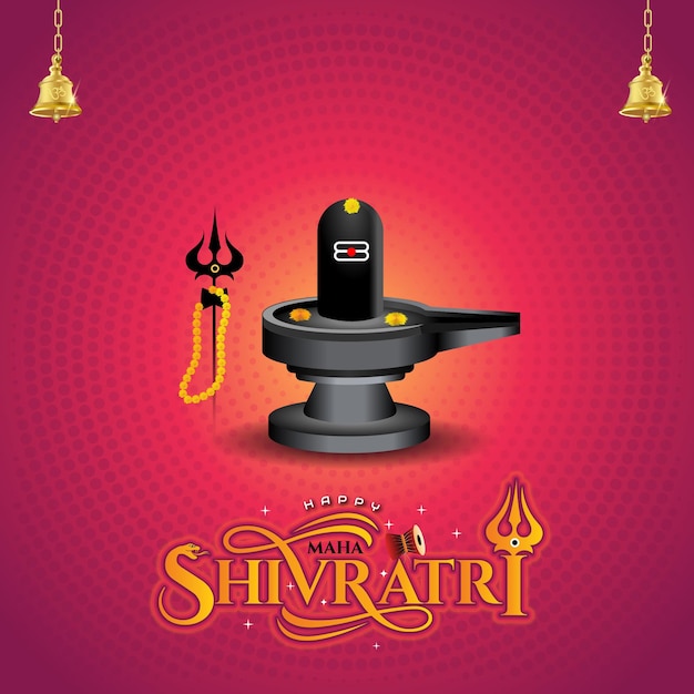 Vector feliz saludo de maha shivratri con la estatua de shiv ling y el diseño del logotipo tipográfico