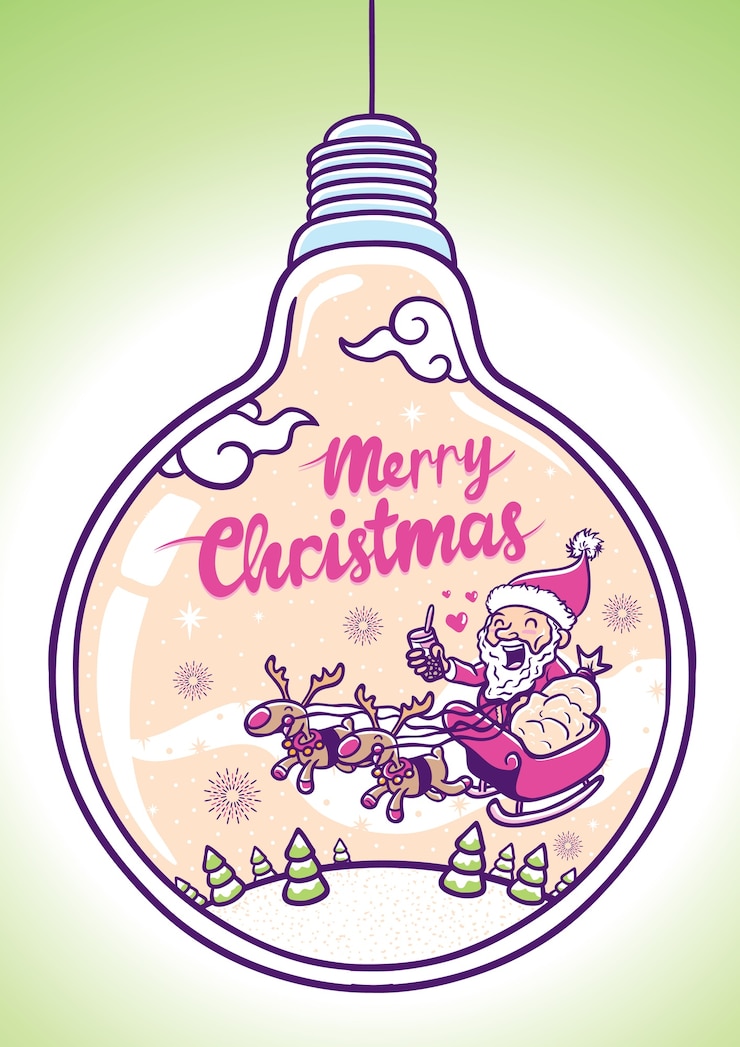 Vector feliz saludo de navidad en la ilustración bombilla