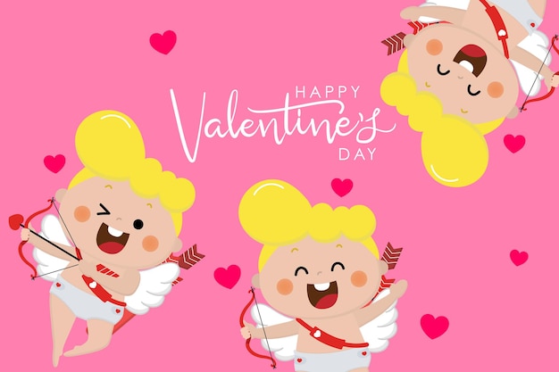 Vector feliz saludo de san valentín con lindo personaje de cupido