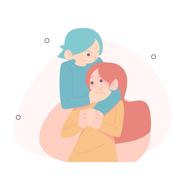 Feliz San Valentín dos parejas felices calendario 14 de febrero dos personas abrazándose ilustración vectorial plana
