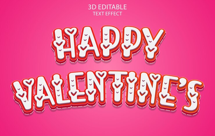 Vector feliz san valentín efecto de texto 3d editable, estilo de texto 3d, estilo de fuente 3d, efecto de fuente editable