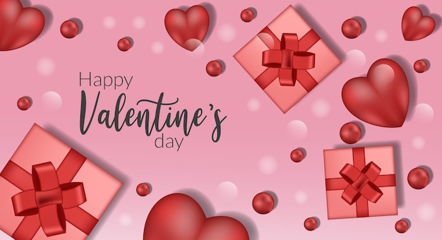 Feliz san valentín fondo decoración real plantilla sitio web caja bolas y corazón madera realista