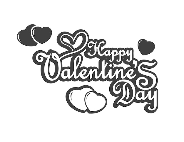 Feliz san valentin. texto tipográfico en blanco y negro, escrito a mano con decoración de amor.