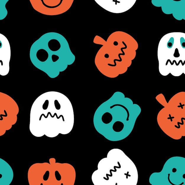 Feliz silueta de Halloween patrón sin costuras Impresión perfecta para papelería Doodle ilustración vectorial para decoración y diseño