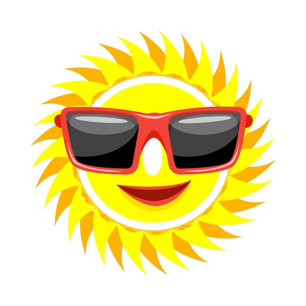 Feliz sol sonriente con gafas de sol concepto de vacaciones de verano