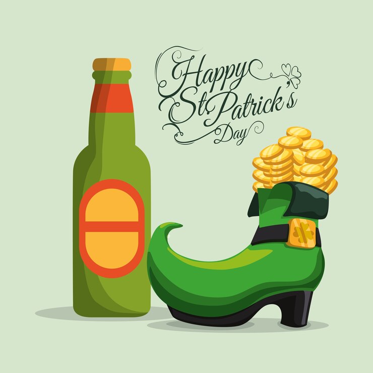 Vector feliz st patrick día botella cerveza y botas de arranque