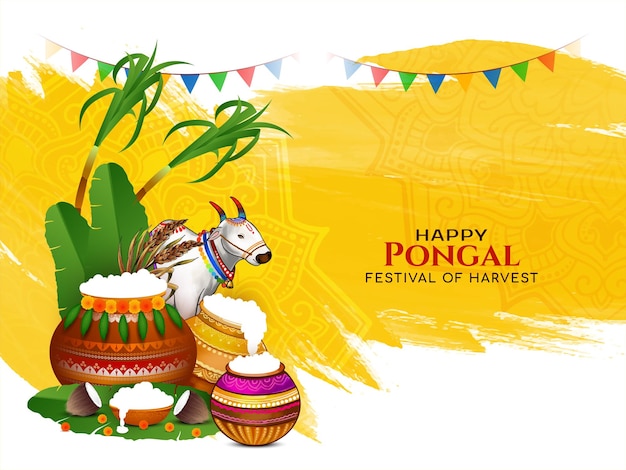 Feliz tarjeta de celebración del festival de las cosechas del sur de la India Pongal