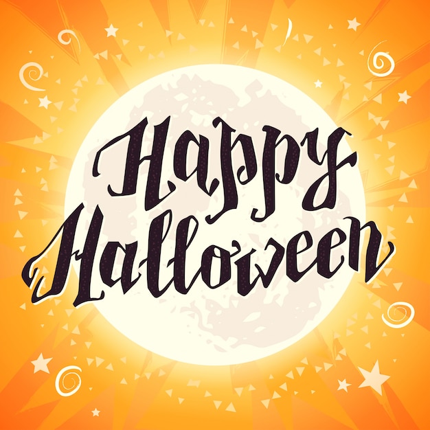 Feliz tarjeta de celebración de halloween con letras de felicitación.