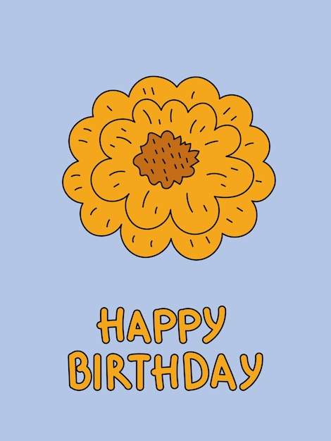 Feliz tarjeta de cumpleaños con flor y inscripción