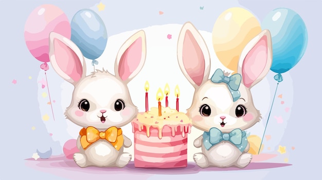 Feliz tarjeta de cumpleaños con el vector de dibujos animados del conejo lindo