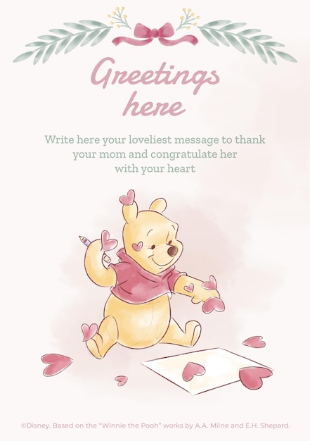 Vector feliz tarjeta del día de la madre de winnie el pooh