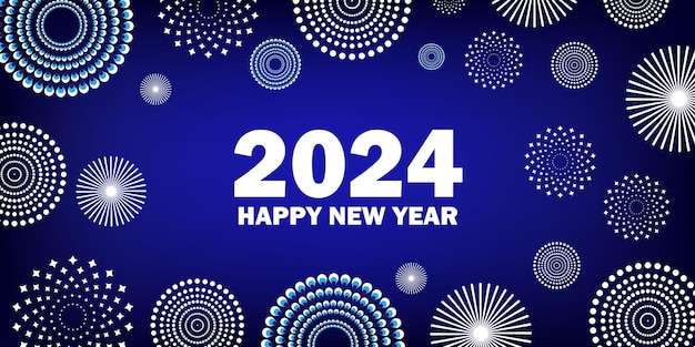 Feliz tarjeta de felicitación de Año Nuevo 2024 con fuegos artificiales