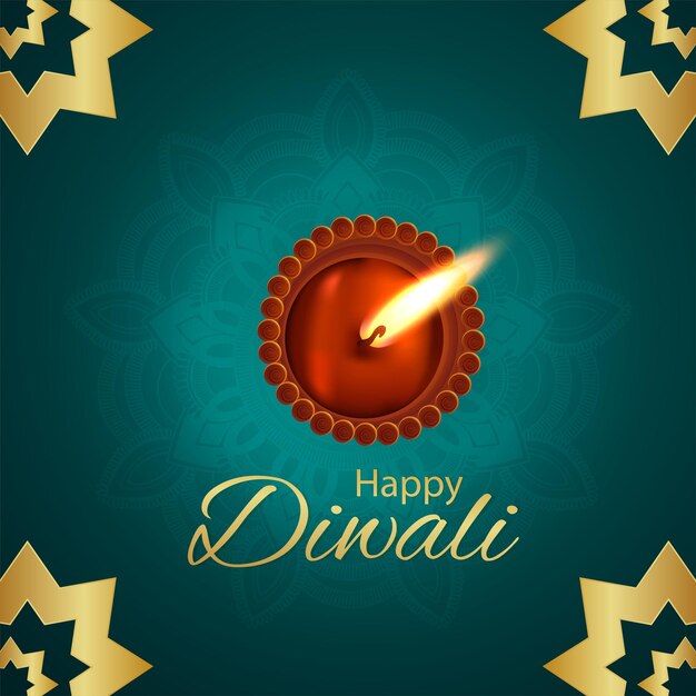 Feliz tarjeta de felicitación de celebración de diwali con diwali diya