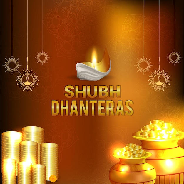 Feliz tarjeta de felicitación de celebración de diwali con tarro de monedas