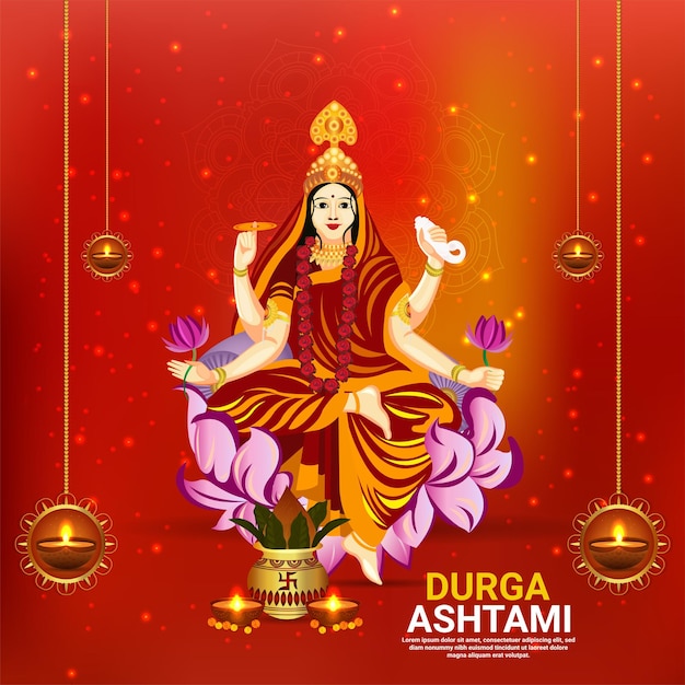 Feliz tarjeta de felicitación de celebración de durga puja con ilustración vectorial de la diosa india