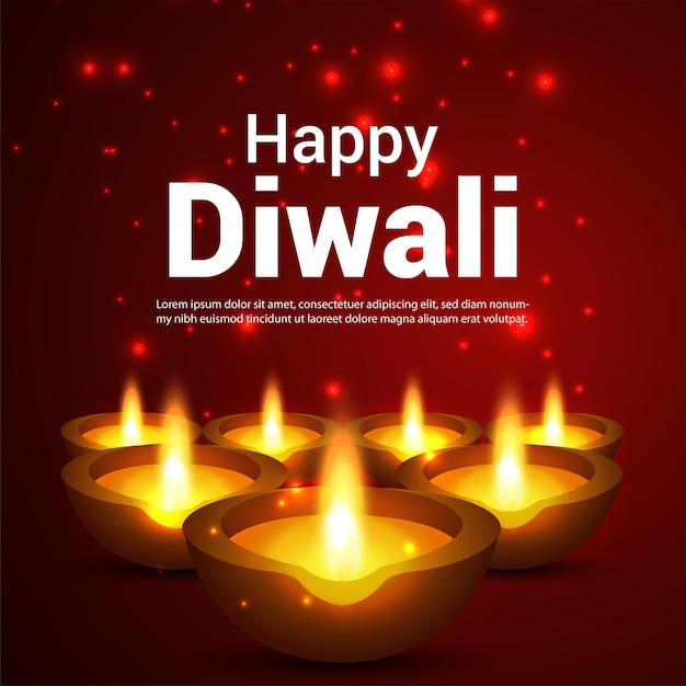 Feliz tarjeta de felicitación de celebración del festival indio de diwali con diwali diya