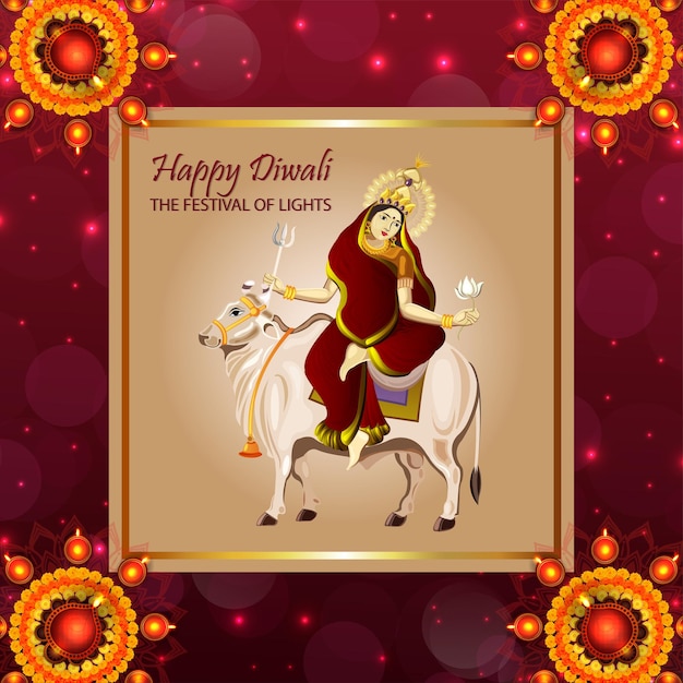 Feliz tarjeta de felicitación de celebración del festival indio de diwali con kalash creativo