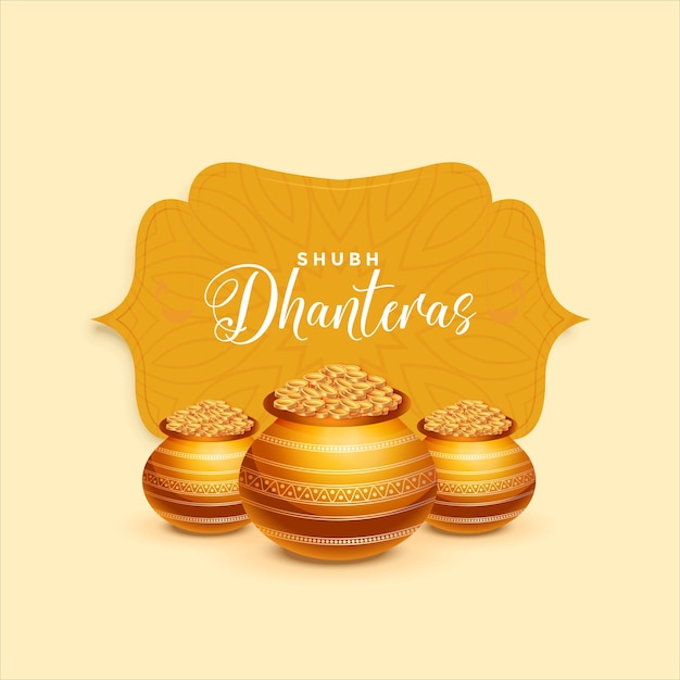 Vector feliz tarjeta de felicitación de dhanteras con una olla de oro