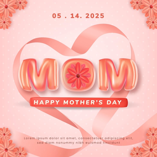Feliz tarjeta de felicitación por el Día de la Madre con decoraciones de corazones y flores