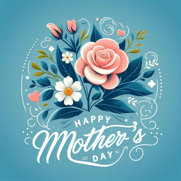 Feliz tarjeta de felicitación por el día de la madre con flores y corazones al estilo de magenta claro