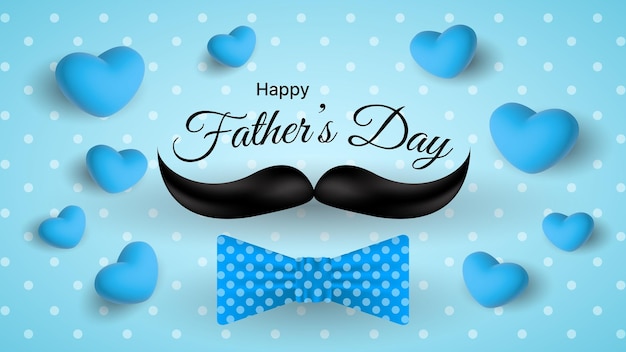 Feliz tarjeta de felicitación del día del padre con formas de corazón de bigote y pajaritas