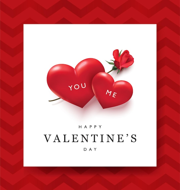 Feliz tarjeta de felicitación del Día de San Valentín con corazones y rosas
