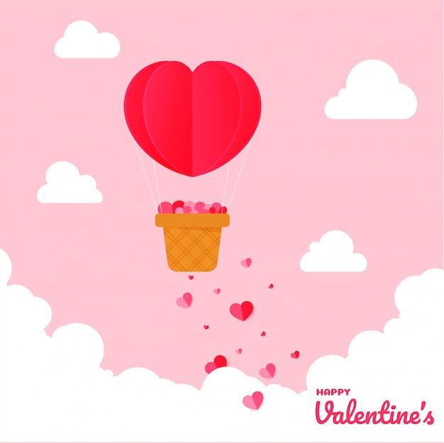 Feliz tarjeta de felicitación del día de San Valentín con globo de aire caliente