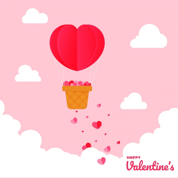 Feliz tarjeta de felicitación del día de san valentín con globo de aire caliente