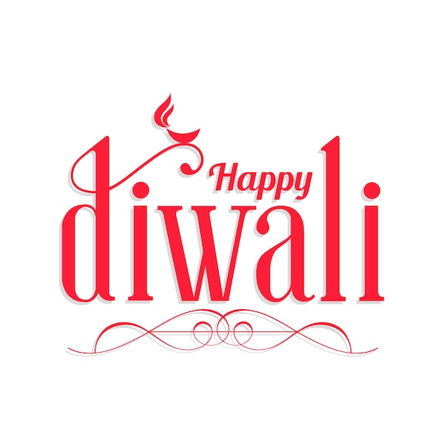 Feliz tarjeta de felicitación de Diwali con intrincada caligrafía y lámpara de Diwali