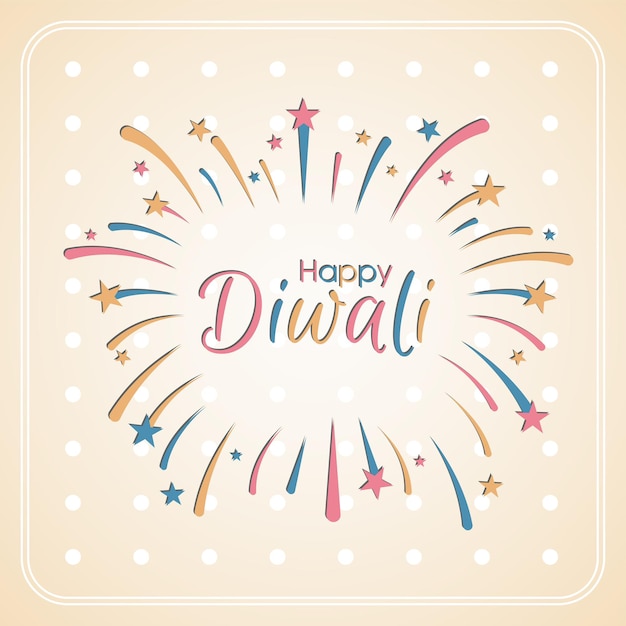 Feliz tarjeta de felicitación de Diwali con intrincada caligrafía y lámpara de Diwali