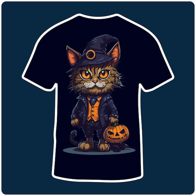 feliz tarjeta de felicitación de Halloween con lindo gato negro calabaza aterradora Diseño de camiseta