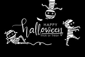 Vector feliz tarjeta de felicitación de halloween con momia aterradora