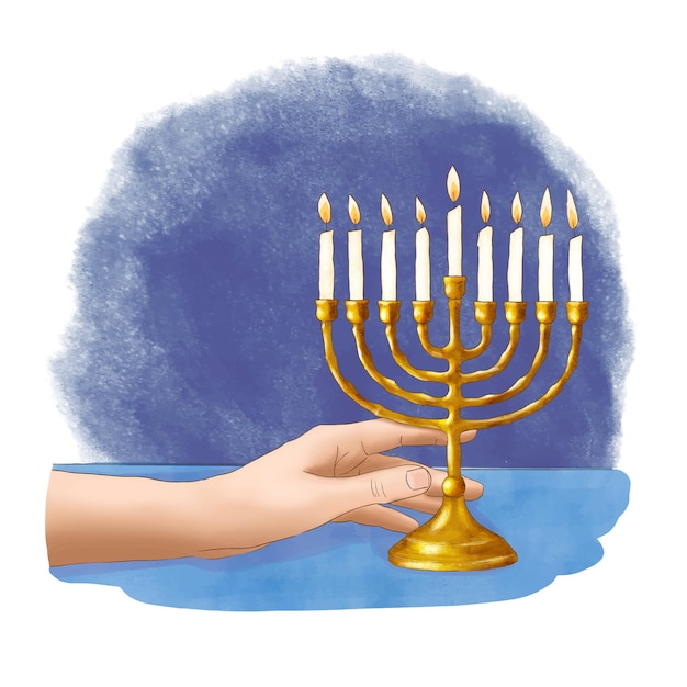 Feliz tarjeta de felicitación de Hanukkah con menorá realista dorada