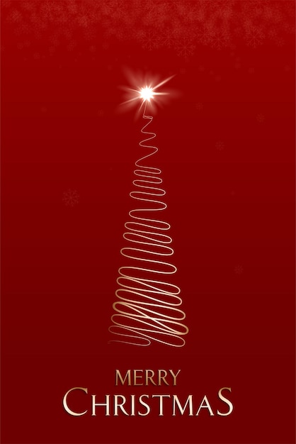 Feliz tarjeta de felicitación de Navidad con un dibujo de línea de un pino dorado de lujo