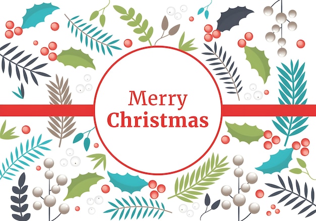 Feliz tarjeta de felicitación de Navidad con elementos florales