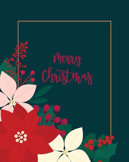 Feliz tarjeta de felicitación de Navidad. Flor, floral.