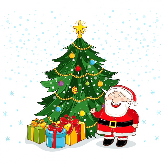 Feliz tarjeta de felicitación de navidad con santa claus