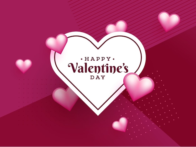 Feliz tarjeta de felicitación o cartel de Día de San Valentín con corazones brillantes decorados en fondo rosa y rojo