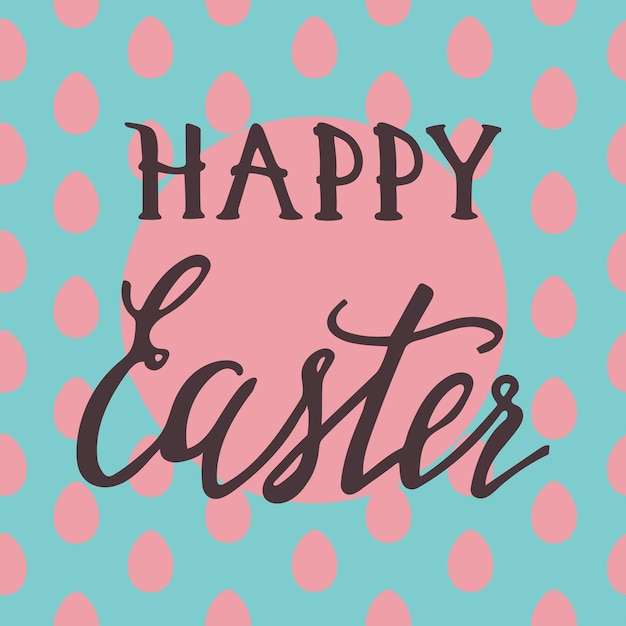 Feliz tarjeta de felicitación de Pascua con huevo y letras dibujadas a mano
