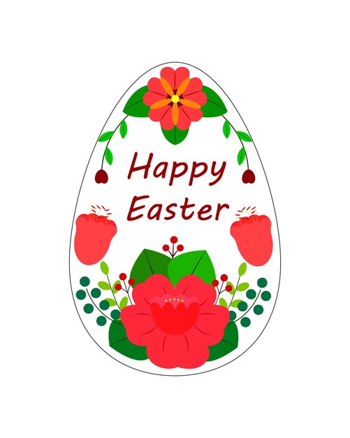 Feliz tarjeta de felicitación de Pascua Ilustración vectorial de un huevo de Pascua hecho de flores rojas de primavera con ins