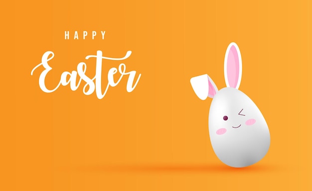 Feliz tarjeta de felicitación de pascua con lindo diseño de conejito de huevo, ilustración vectorial 3d