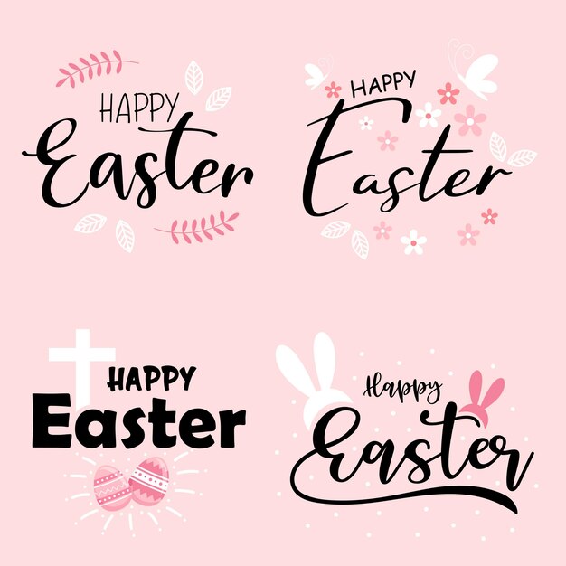 Feliz tarjeta de felicitación de Pascua Set de etiquetas de vacaciones Letras