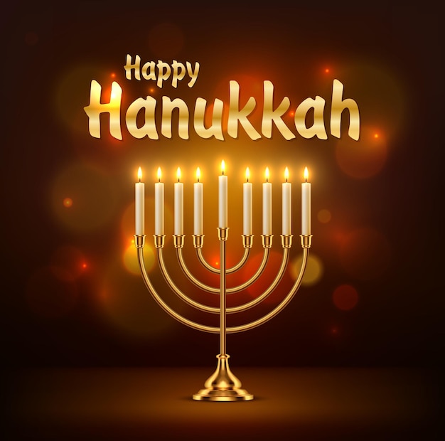 Feliz tarjeta de felicitación de vector de Hanukkah con menorah