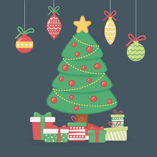 Feliz tarjeta de feliz navidad con pino