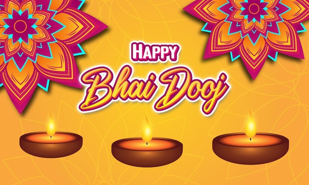 Feliz tarjeta del festival tradicional bhai dooj. vector de fondo de decoración diya tradicional