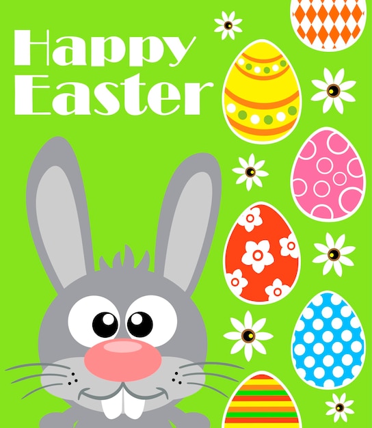 Feliz tarjeta de fondo de Pascua con divertido conejo verde vector