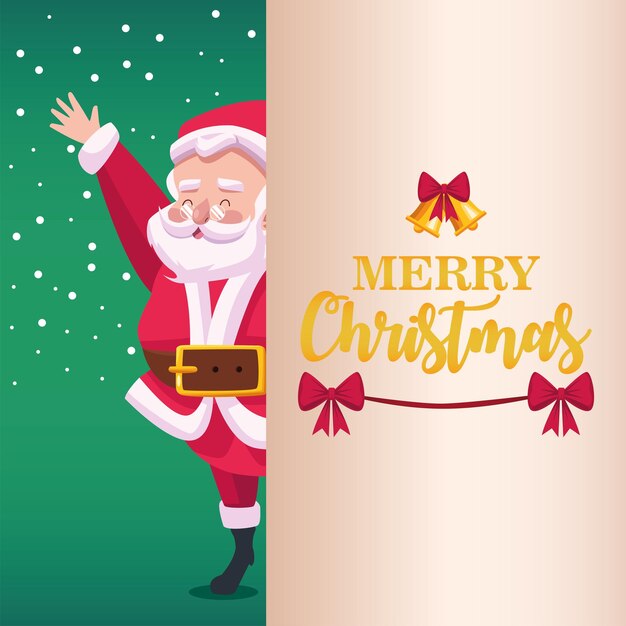 Feliz tarjeta de letras de feliz navidad con ilustración de personaje de santa claus