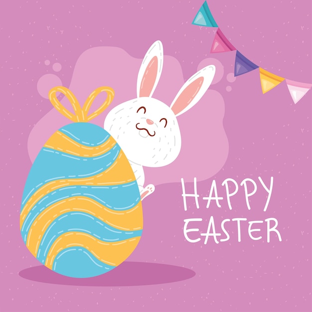 Feliz tarjeta de letras de pascua con conejo