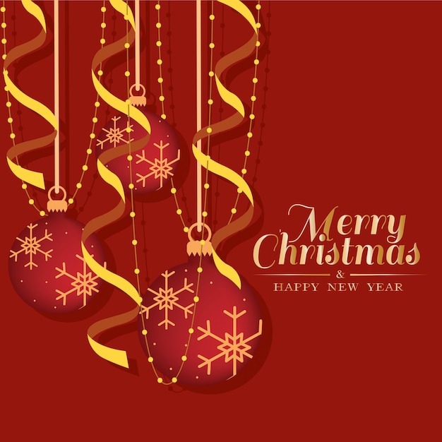Feliz tarjeta de Navidad con bolas y cintas vector de diseño