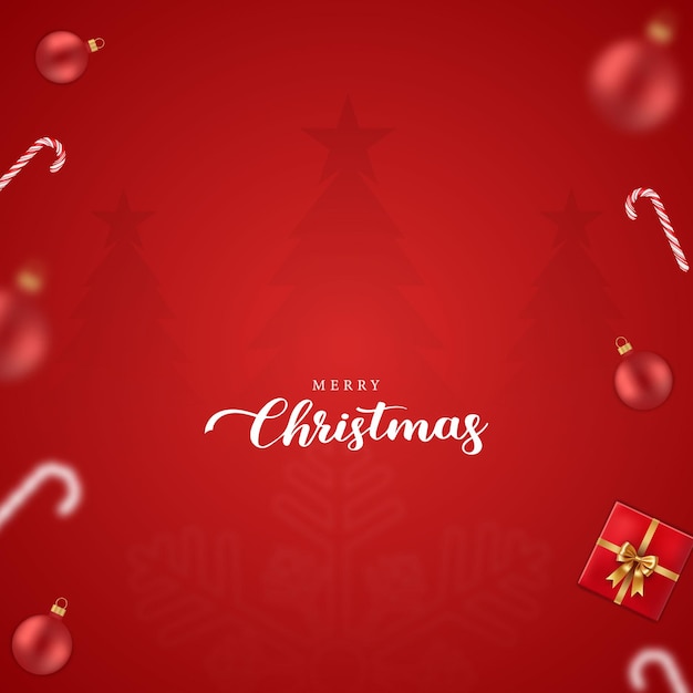 Feliz tarjeta de Navidad con fondo rojo y árbol de Navidad